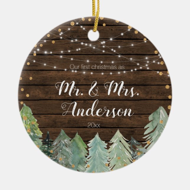 Adorno De Cerámica Pino Rústico Nuestra Primera Navidad (Frente)