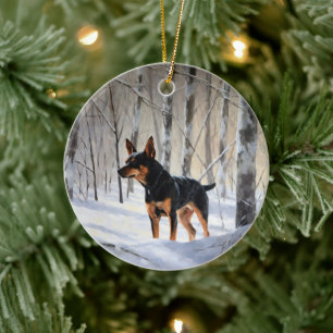 Adorno De Cerámica Pinscher Miniatura Deja que nieve Navidad