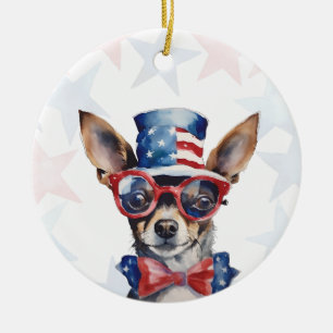 Adorno De Cerámica Pinscher Miniatura Personalizado 4 de Julio