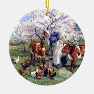 Adorno De Cerámica Pintado de animales de granja de alimentación Chic