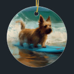 Adorno De Cerámica Pintado de surf en Australian Terrier Beach<br><div class="desc">Sumérgete en el mundo lúdico de la aventura canina con esta pintura cautivadora. Un perro animado lleva a las olas, subiendo con habilidad al surf en una playa con sol. El vibrante arte captura bellamente la esencia de la emoción en la playa mientras el perro recorre sin miedo las olas,...</div>