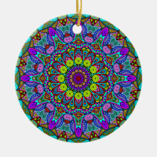 Adorno De Cerámica Pintado manual Mandala Clock Face 4