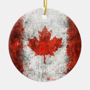 Adorno De Cerámica Pinte la bandera del canadiense de la salpicadura