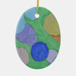 Adorno De Cerámica Pintura acuarela de círculos coloridos, arte infan