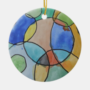Adorno De Cerámica Pintura acuarela de círculos coloridos, arte infan