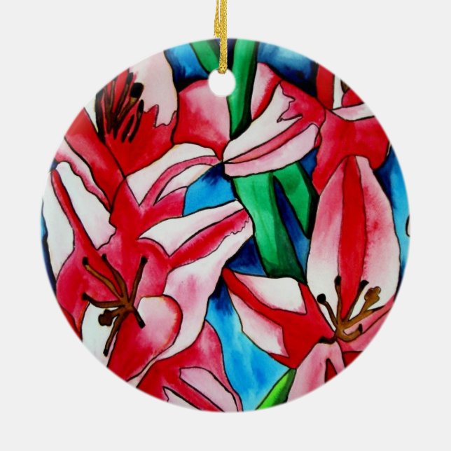 Adorno De Cerámica Pintura acuarela de lirio rosa (Atrás)