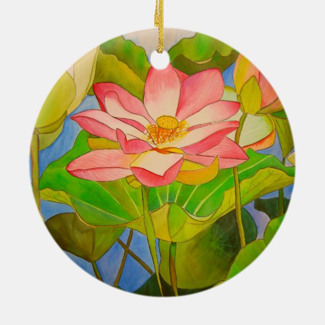 Adorno De Cerámica pintura acuarela rosa Lotus (Atrás)