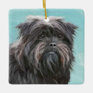 Adorno De Cerámica Pintura Affenpinscher - Arte Perro Original Cuto