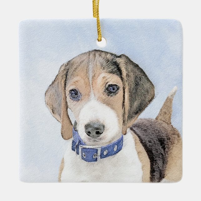 Adorno De Cerámica Pintura Beagle - Arte Perro Original Cuto (Anverso)