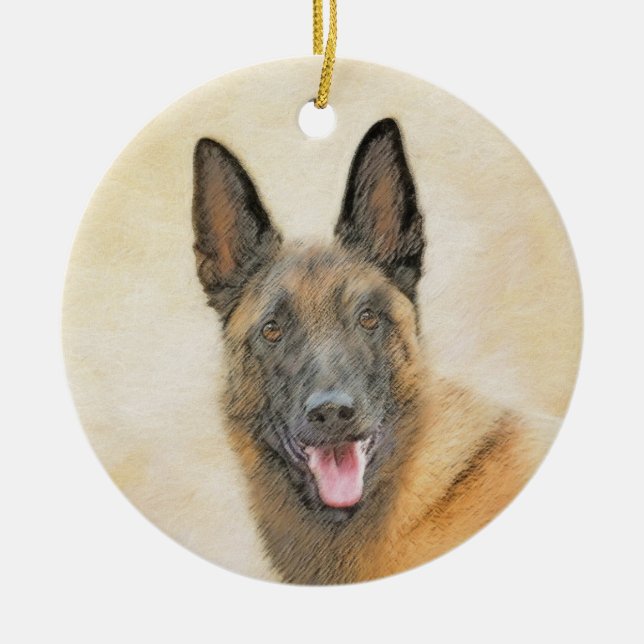 Adorno De Cerámica Pintura belga malinois - Arte original del perro (Frente)