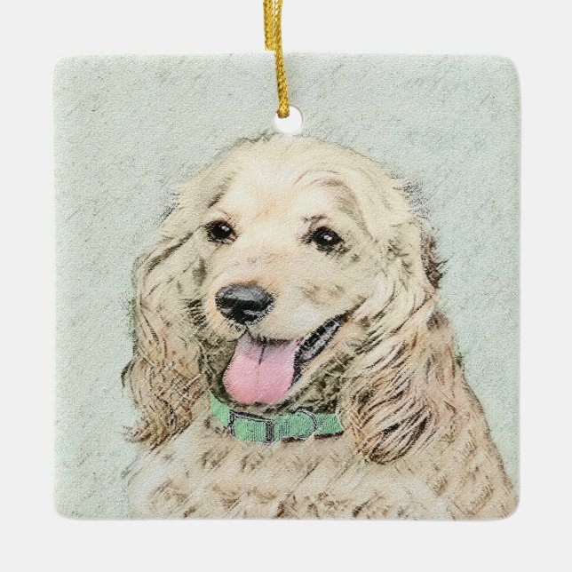 Adorno De Cerámica Pintura Buff de Cocker Spaniel - Arte Perro Origin (Anverso)