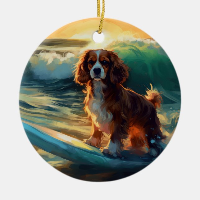 Adorno De Cerámica Pintura Cavalier King Beach para surf (Frente)
