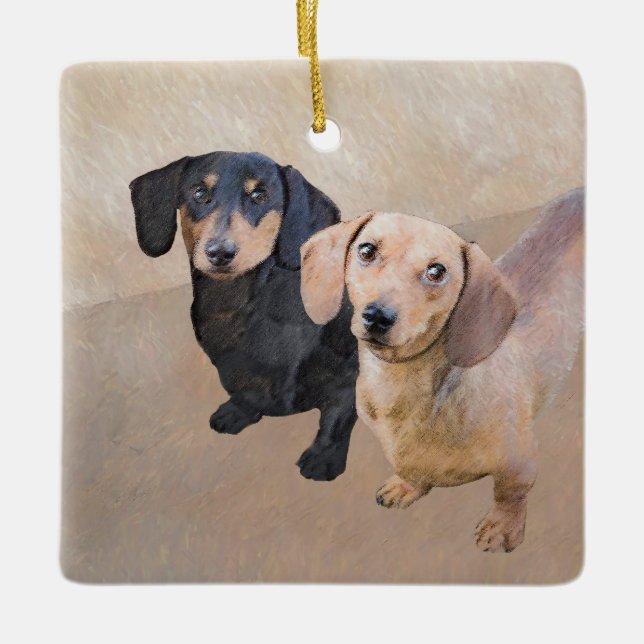 Adorno De Cerámica Pintura Dachshund (suave) - Arte Perro Original (Anverso)