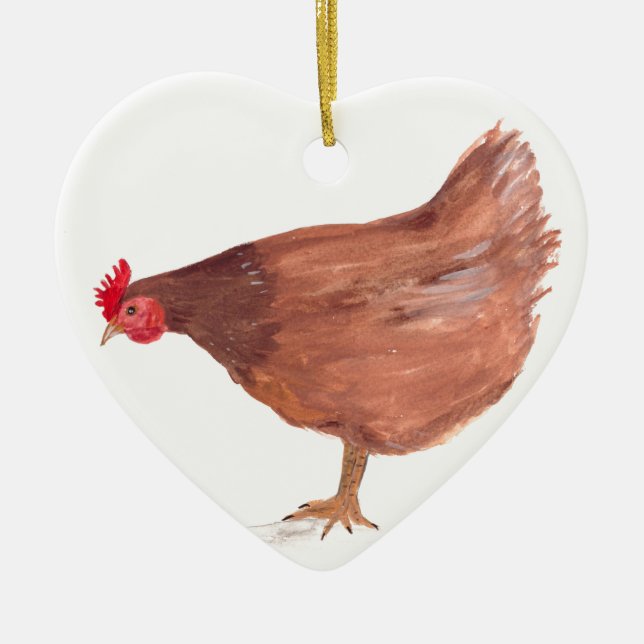 Adorno De Cerámica Pintura de acuarela de pollo en Granjero (Frente)
