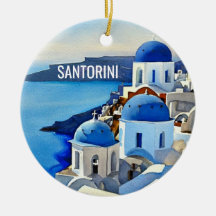 Pintura de acuarela de Santorini Grecia