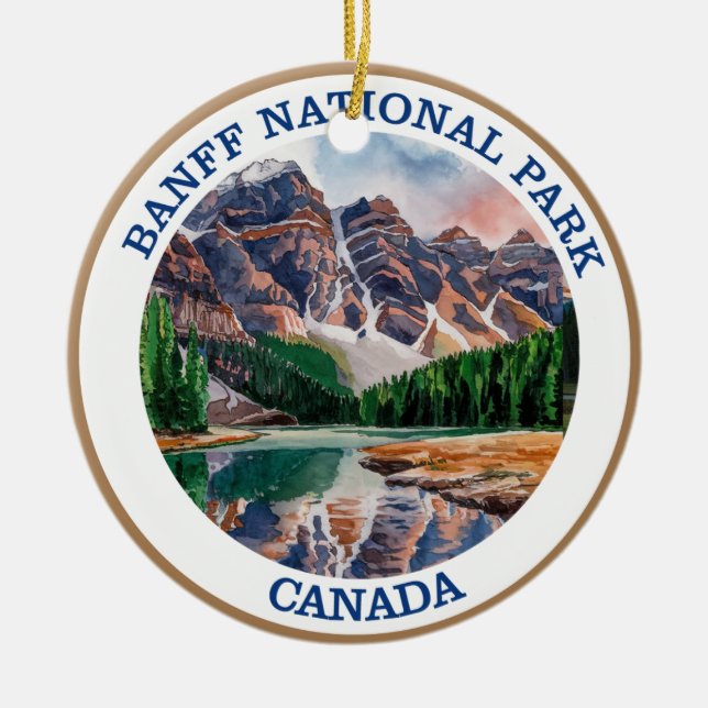 Adorno De Cerámica Pintura de acuarela del Parque Nacional Banff (Frente)