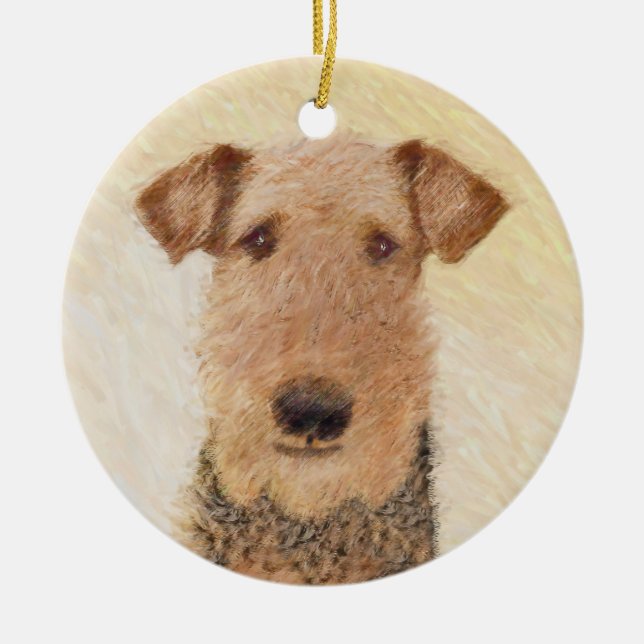 Adorno De Cerámica Pintura de Airedale Terrier - Arte original y boni (Frente)