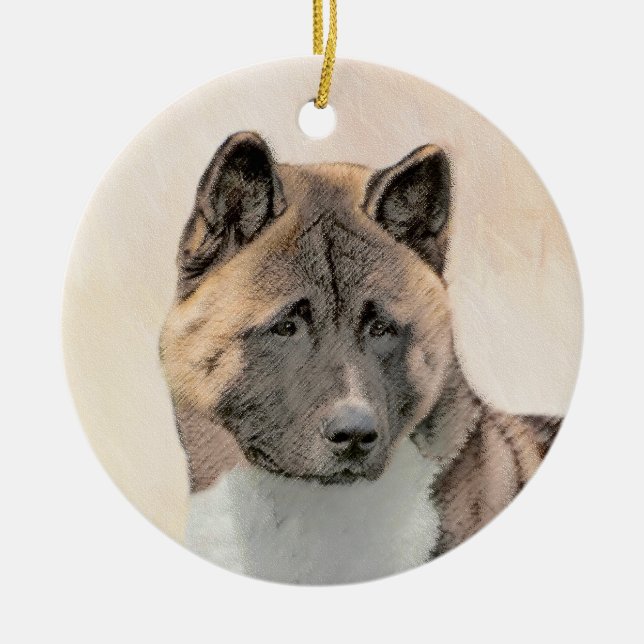 Adorno De Cerámica Pintura de Akita - Arte de Perro Original. (Frente)