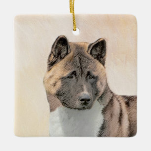 Adorno De Cerámica Pintura de Akita - Arte de perro original curado