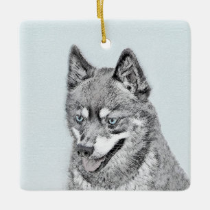 Adorno De Cerámica Pintura de Alaskan Klee Kai - Arte Perro Original.