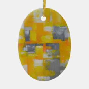 Adorno De Cerámica pintura de arte abstracto gris amarillo