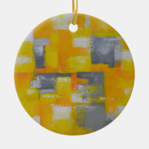 Adorno De Cerámica pintura de arte abstracto gris amarillo