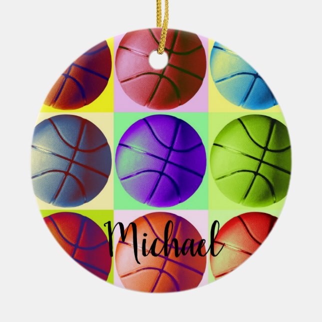 Adorno De Cerámica Pintura de baloncesto tu nombre Personalizado (Frente)