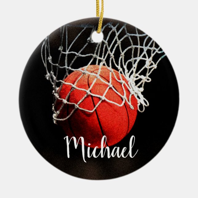 Adorno De Cerámica Pintura de baloncesto tu nombre Personalizado (Frente)