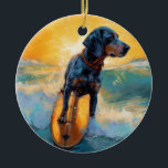 Adorno De Cerámica Pintura de Bluetick Coonhound Beach Surfing<br><div class="desc">Sumérgete en el mundo lúdico de la aventura canina con esta pintura cautivadora. Un perro animado lleva a las olas, subiendo con habilidad al surf en una playa con sol. El vibrante arte captura bellamente la esencia de la emoción en la playa mientras el perro recorre sin miedo las olas,...</div>