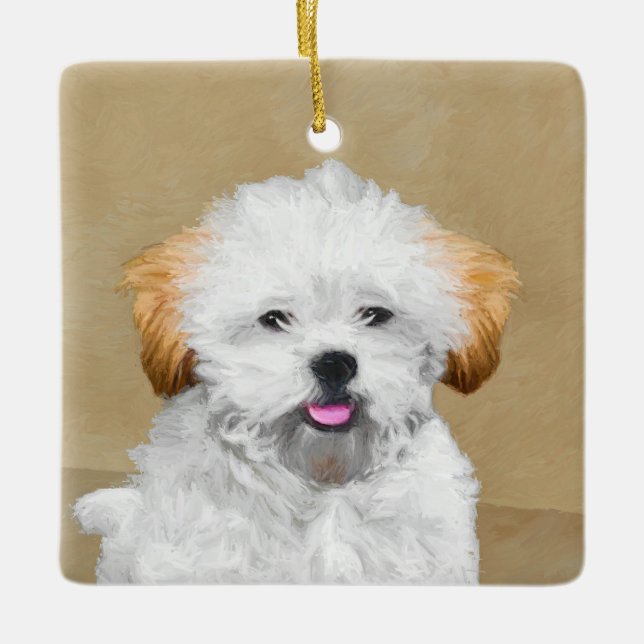Adorno De Cerámica Pintura de cachorro de Aprenta Lhasa - Arte de Per (Anverso)