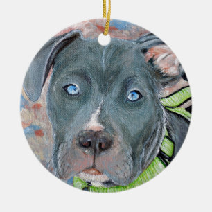 Adorno De Cerámica Pintura de cachorro de ojos azules