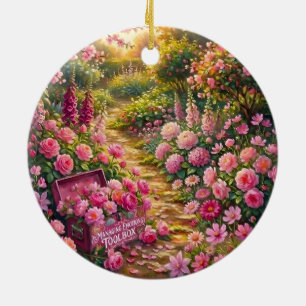 Adorno De Cerámica Pintura de camino de jardín de flores rosadas soña