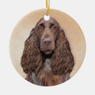 Adorno De Cerámica Pintura de campo español - Arte de perro original 