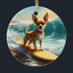 Adorno De Cerámica Pintura de Chihuahua Beach Surfing<br><div class="desc">Sumérgete en el mundo lúdico de la aventura canina con esta pintura cautivadora. Un perro animado lleva a las olas, subiendo con habilidad al surf en una playa con sol. El vibrante arte captura bellamente la esencia de la emoción en la playa mientras el perro recorre sin miedo las olas,...</div>
