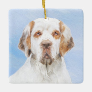 Adorno De Cerámica Pintura de Clumber Spaniel - Arte de Perro Origina