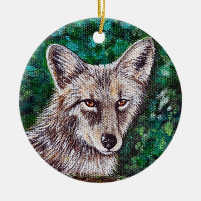 Adorno De Cerámica Pintura de Coyote en el patio trasero (Frente)