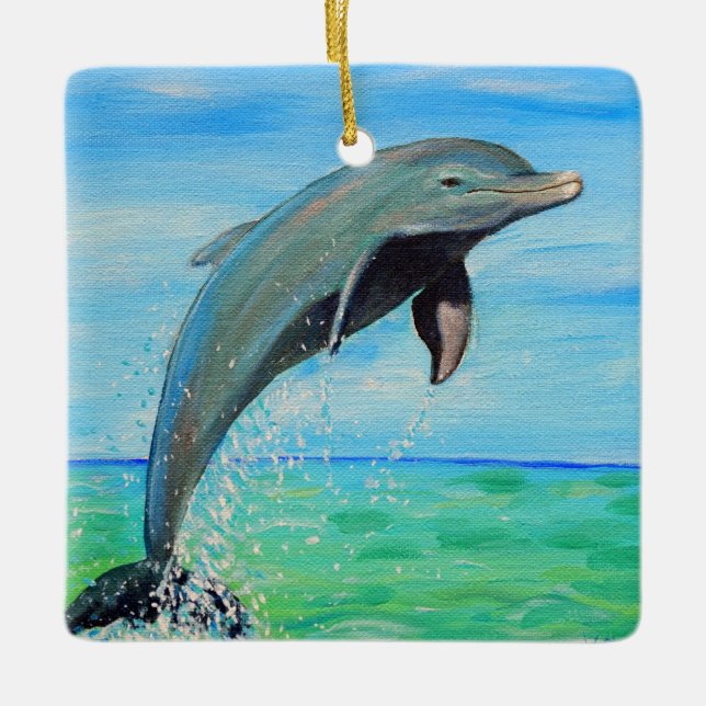 Adorno De Cerámica Pintura de delfines (Anverso)