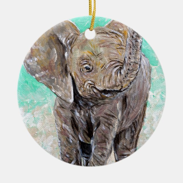 Adorno De Cerámica Pintura de elefante bebé (Frente)