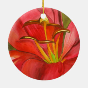 Adorno De Cerámica Pintura de flor de acuarela de Red Alert Lily