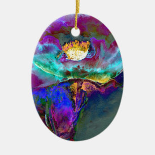 Adorno De Cerámica Pintura de flores románticas elegantes púrpura y t