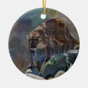 Adorno De Cerámica Pintura de gato grande de león de la montaña Couga
