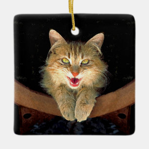 Adorno De Cerámica Pintura de gato loco - Arte de gato original lindo