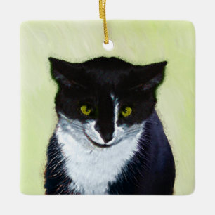 Adorno De Cerámica Pintura de gatos de Tuxedo - Arte de gatos origina