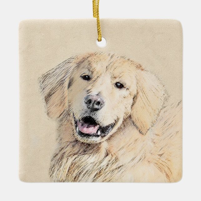 Adorno De Cerámica Pintura de Golden Retriever - Cute original Dog Ar (Anverso)