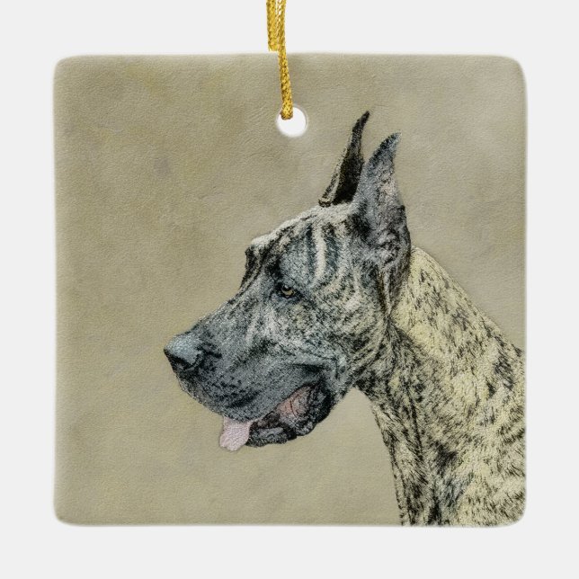 Adorno De Cerámica Pintura de Great Dane (Brindle) - Arte original de (Anverso)