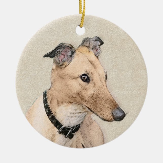 Adorno De Cerámica Pintura de Greyhound - Arte de perros original muy (Frente)