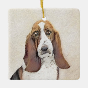 Adorno De Cerámica Pintura de hebilla de basset - Arte de perro origi
