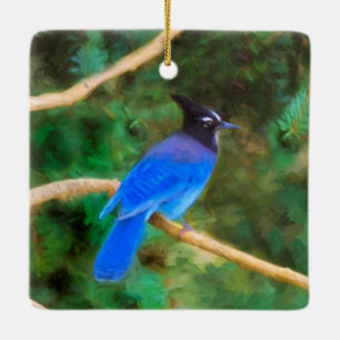 Adorno De Cerámica Pintura de Jay de Steller - Arte de pájaro origina