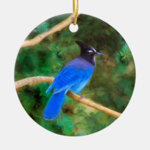 Adorno De Cerámica Pintura de Jay de Steller - Arte de pájaro origina