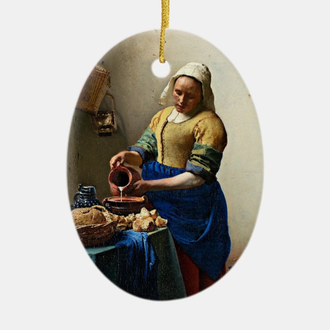 Adorno De Cerámica pintura de Johannes Vermeer, la Milkmaid, (Frente)